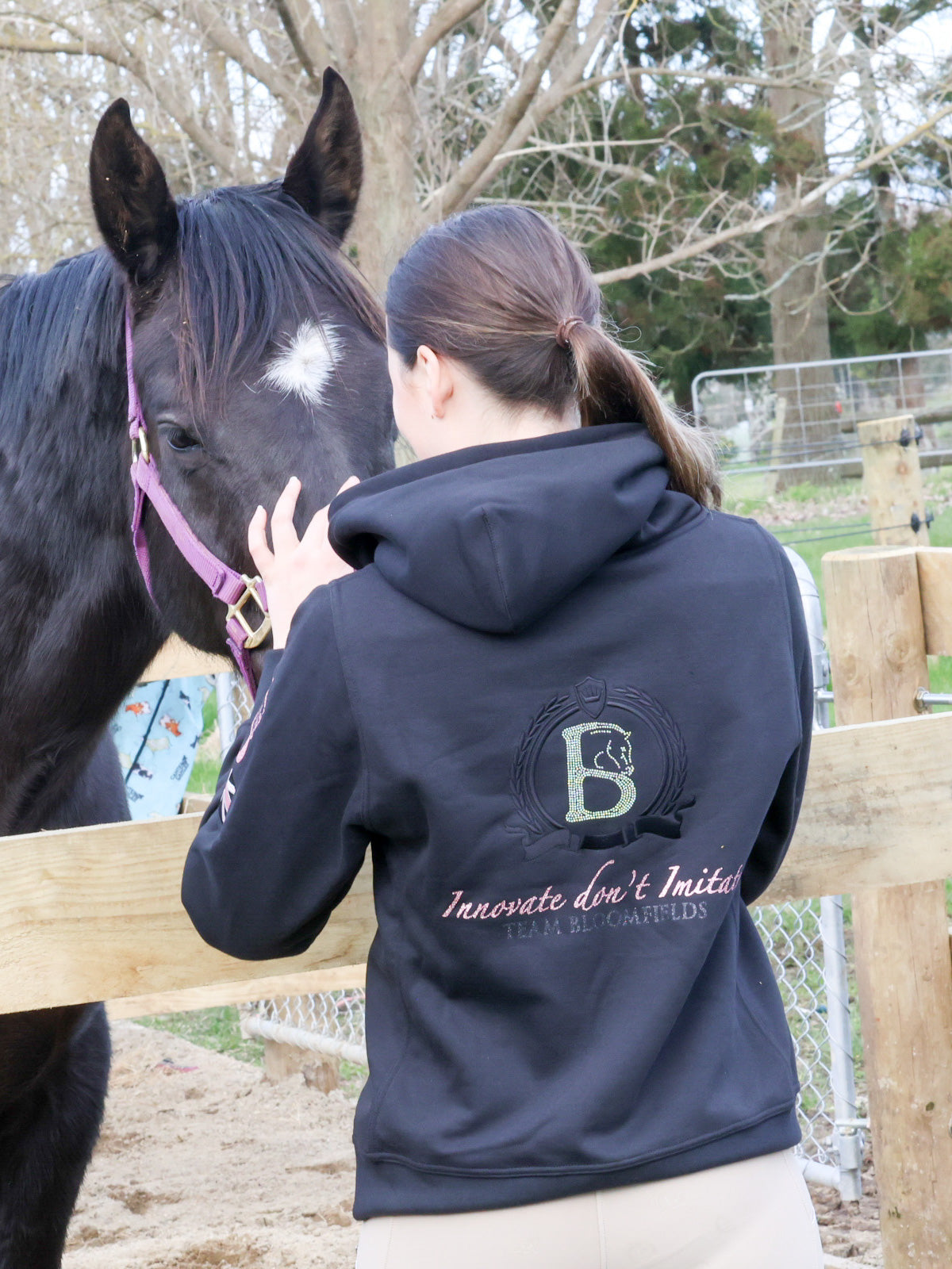 Adelle Black Diamante Cross Necked Hoodie