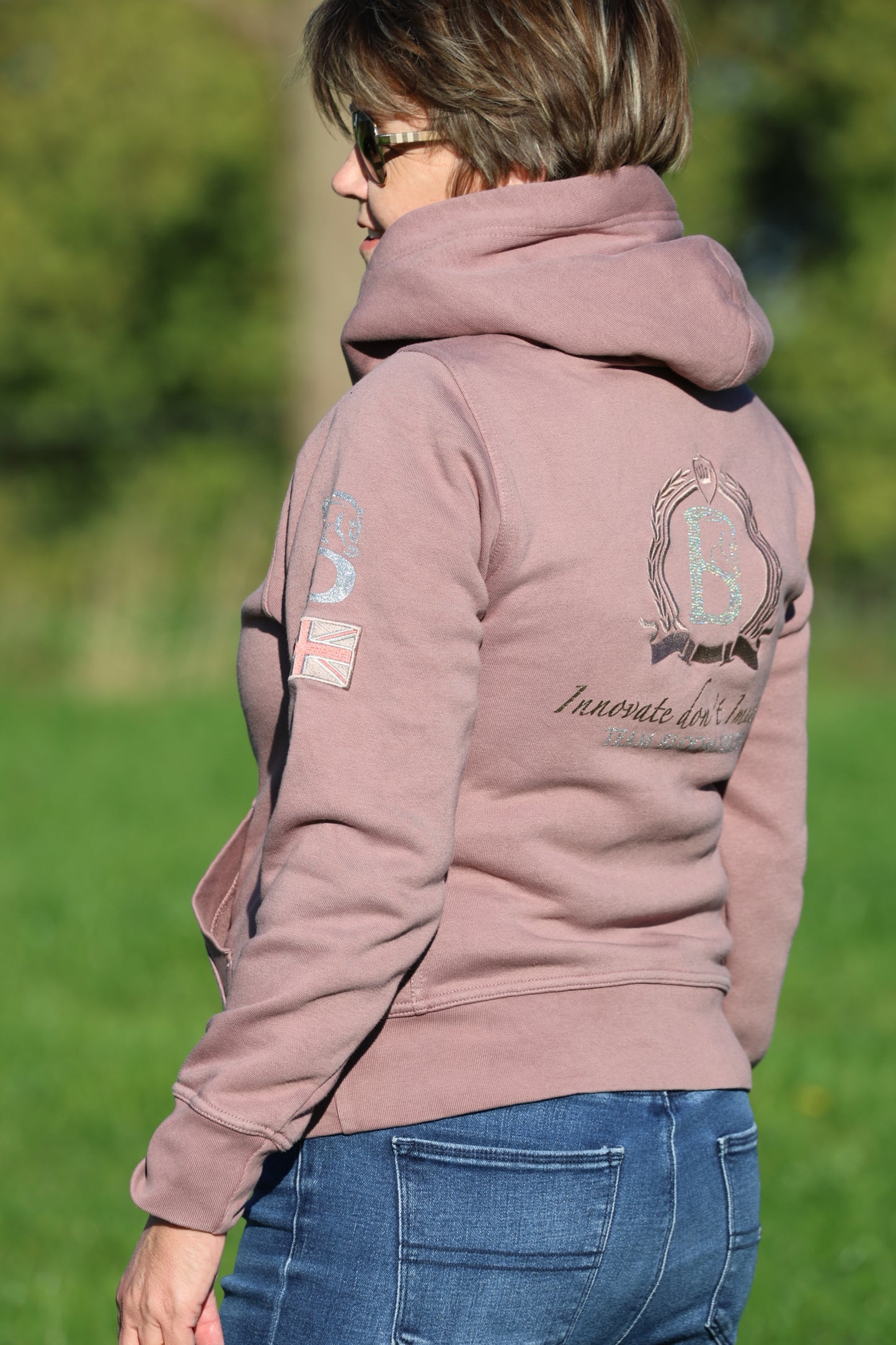 Adelle Ladies Heather Diamanté Cross Necked Hoodie